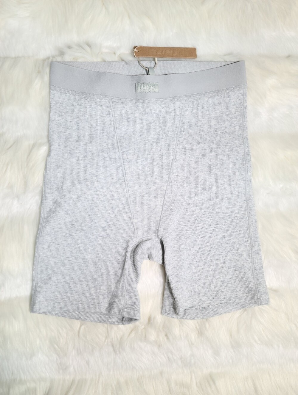 SKIMS Cotton Rib Boxer Short Light Heather Grey Women Small NEW